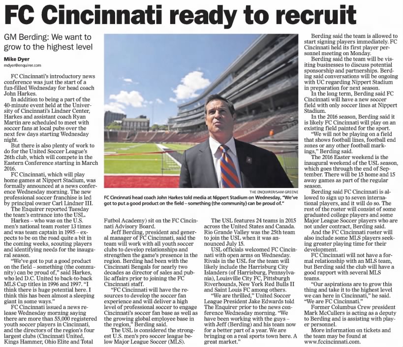 FC Cincinnati ready to recruit
