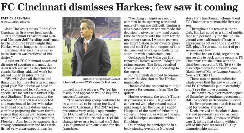 FC Cincinnati dismisses Harkes; few saw it coming