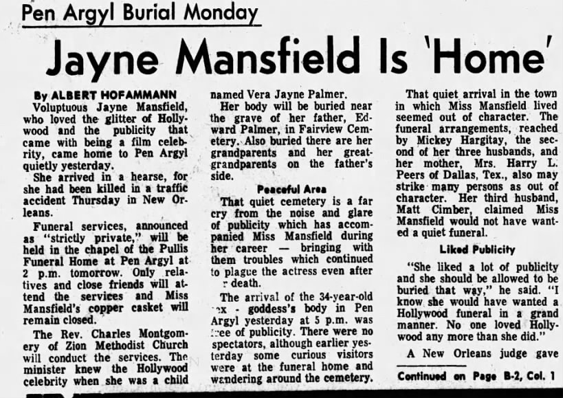 Obituary for Jayne Mansfield