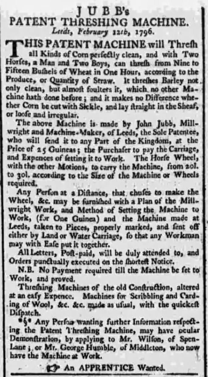 Threshing machine ad that offers parts & plan, some assembly required