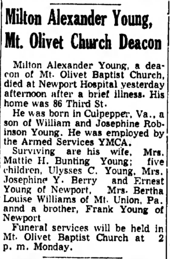 Milton A Young Death/Obituary Notice