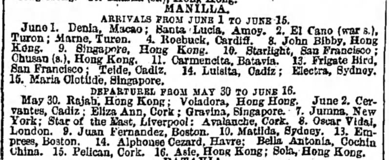 Gravina leaves Manila for Singapore Aug 1859