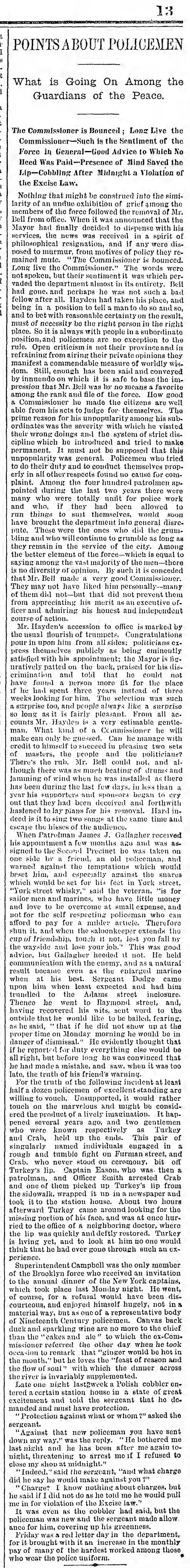 "Points About Policemen" Series.  The Brooklyn Daily Eagle.  Sunday, February 2, 1890.