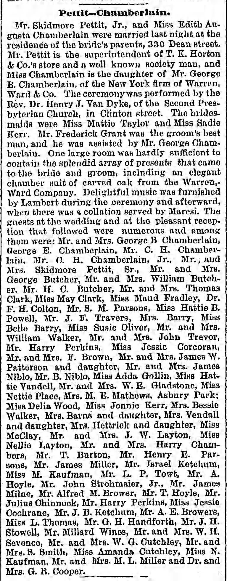 Pettit-Chamberlain Wedding 1888