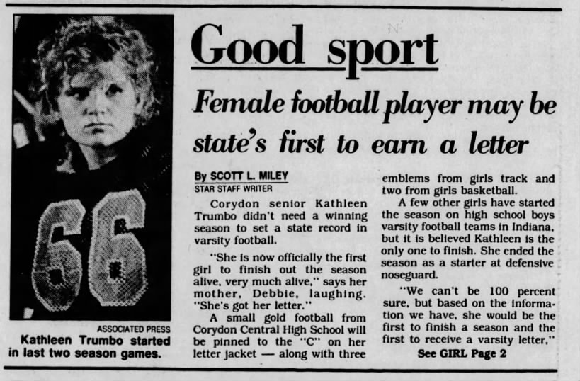 Good sport – Female football player may be state's first to earn a letter