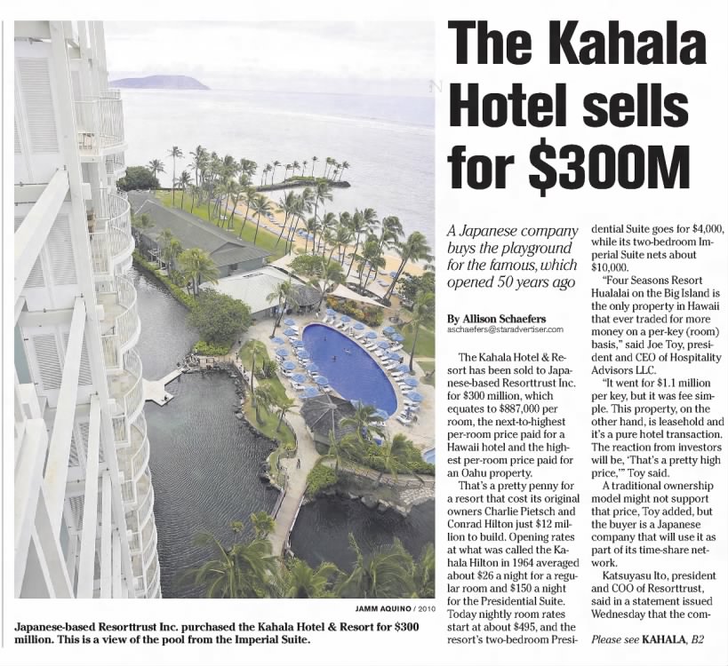 The Kahala Hotel sells for $300m