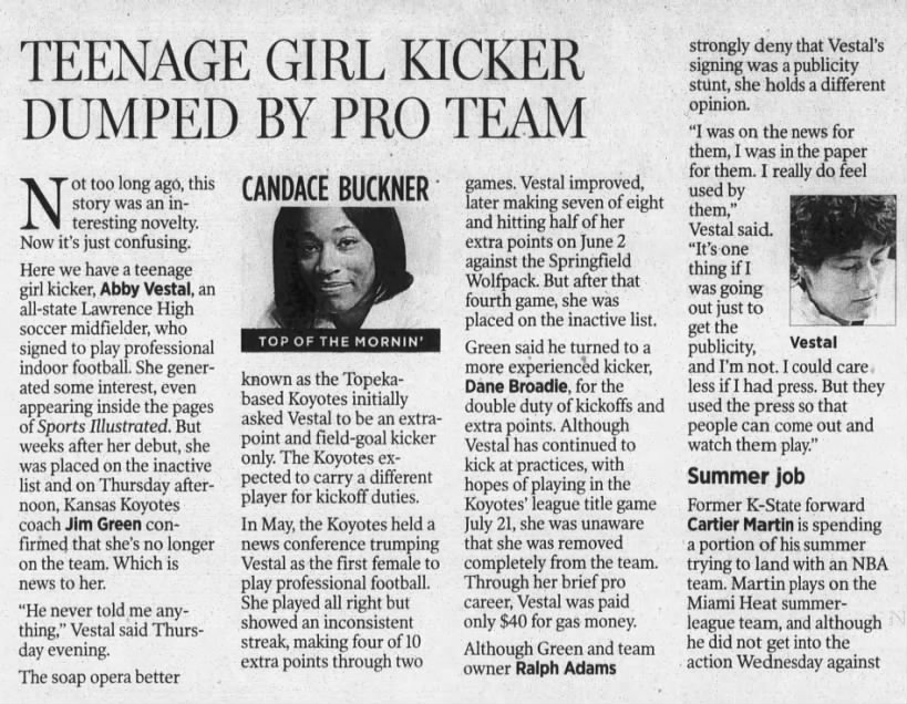 Teenage girl kicker dumped by pro team