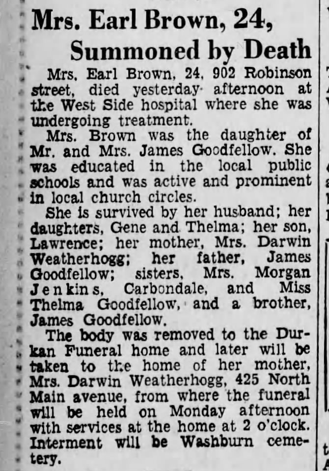 Letitia Goodfellow Brown died