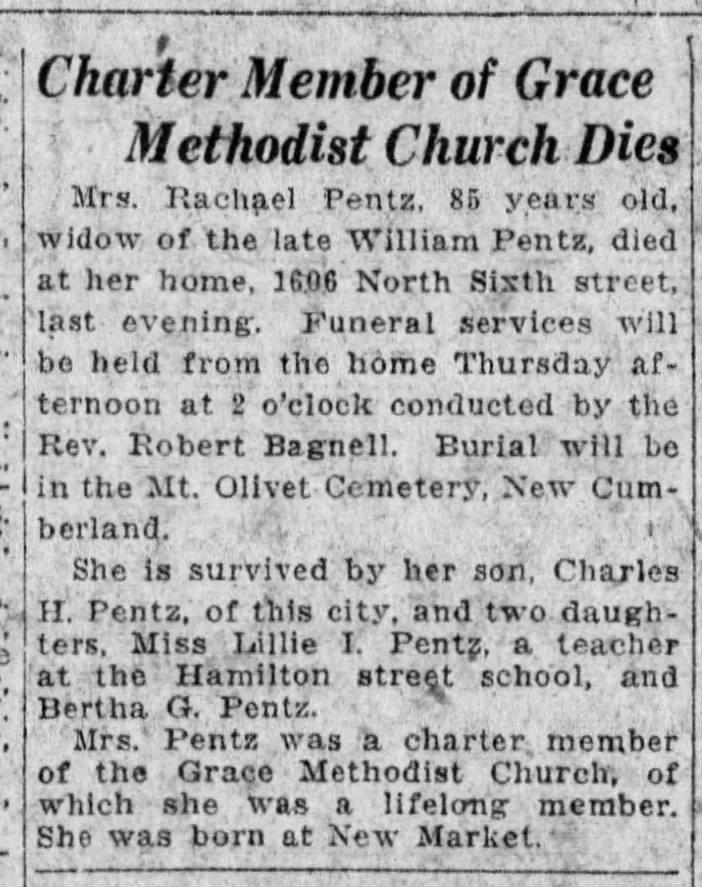 Charter Member of Grace Methodist Church Dies, 1923