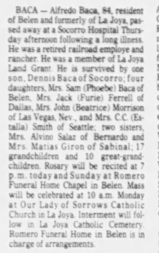 Obituary for Alfredo Baca