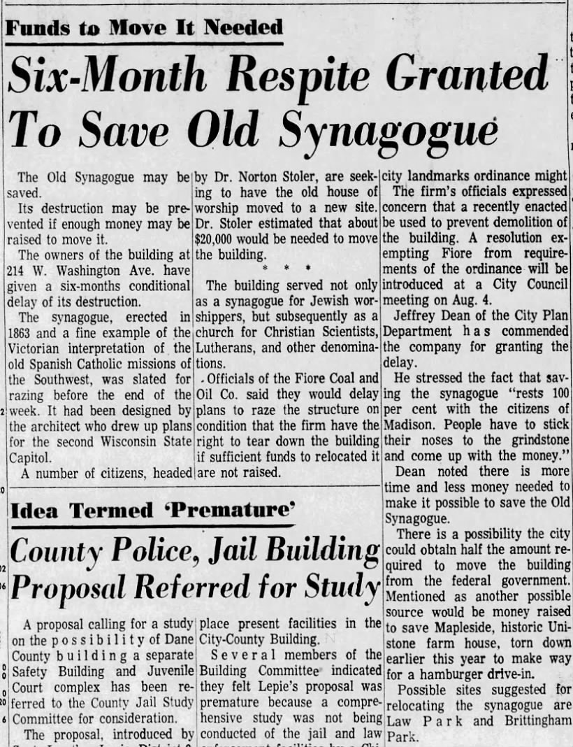 Six-Month Respite Granted to Save Old Synagogue