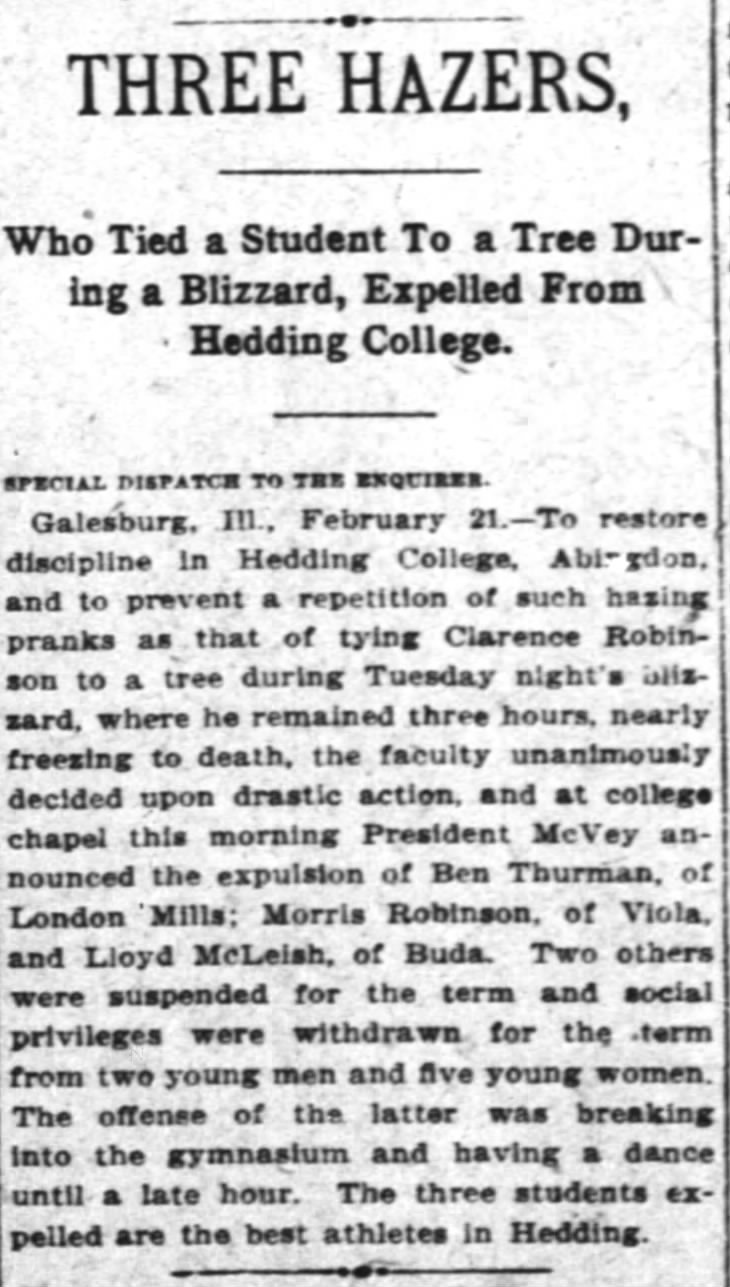 Hedding expulsions, Cincinnati Enquirer, February 22, 1908