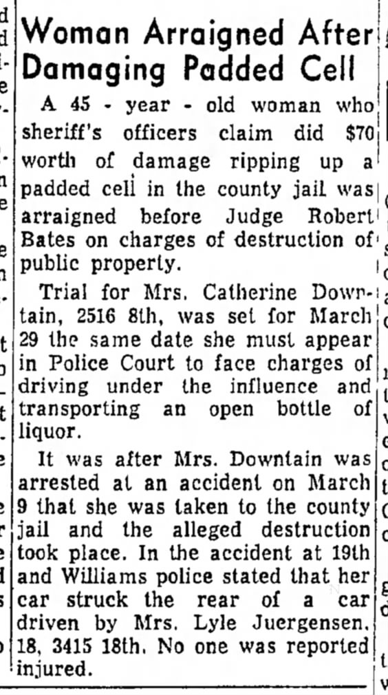 Beverly Juergensen accident with crazy lady. Great Bend Tribune - Mar 17th, 1961.