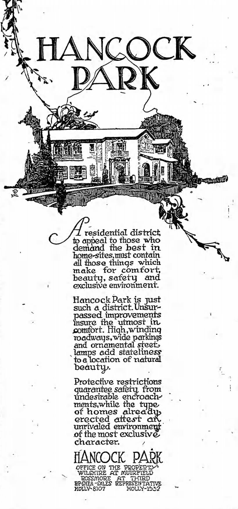hancock Park ad 1923