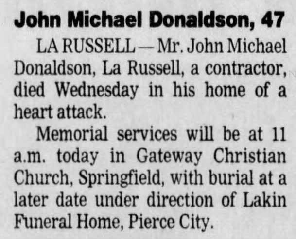 Obituary for John Michael Donaldson (Aged 47)