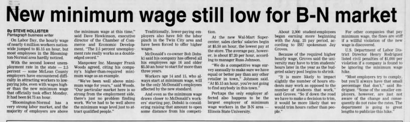 New minimum wage still low for B-N market Sept 2 1997