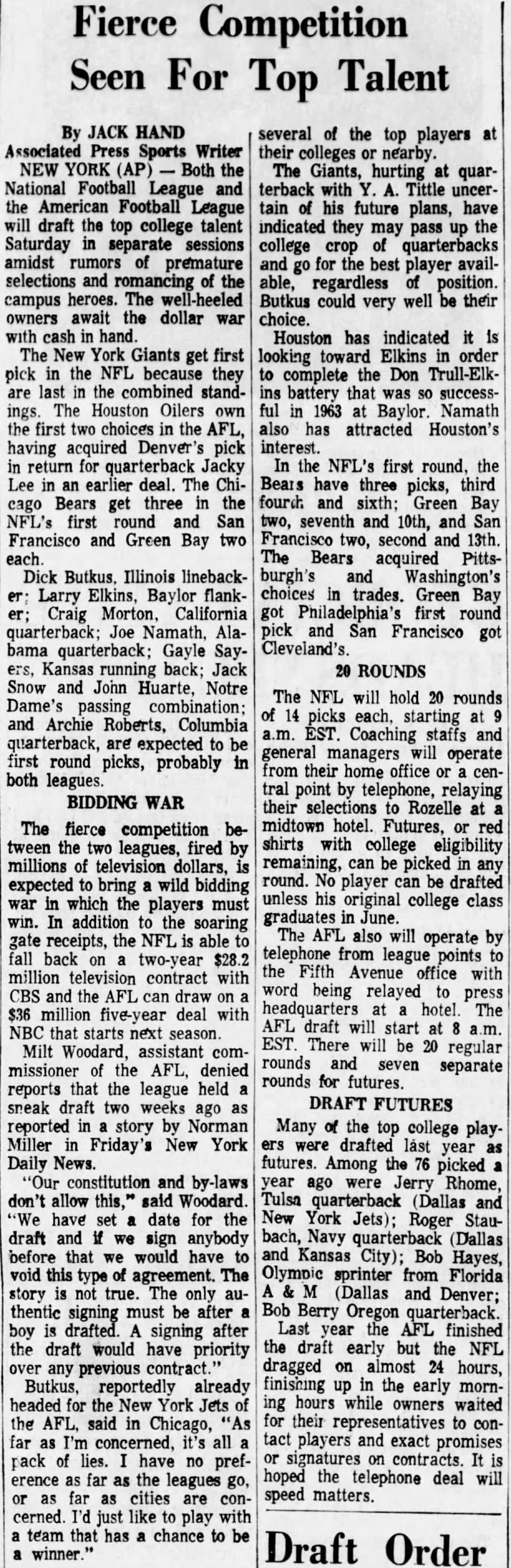Draft competition, 28 Nov 1964