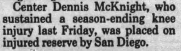 Dennis McKnight injury, 5 Sep 1989