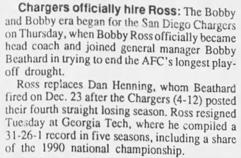 Ross hired, 3 Jan 1992