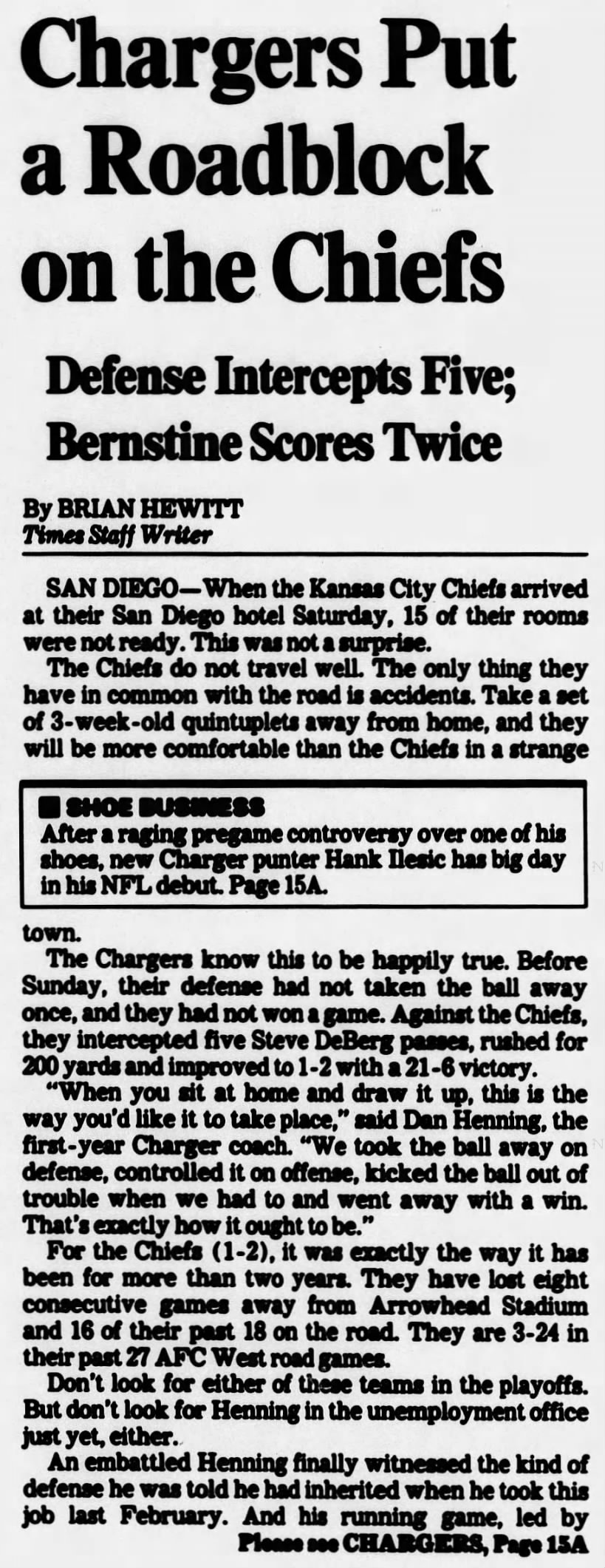 Chargers 21-6, 25 Sep 1989