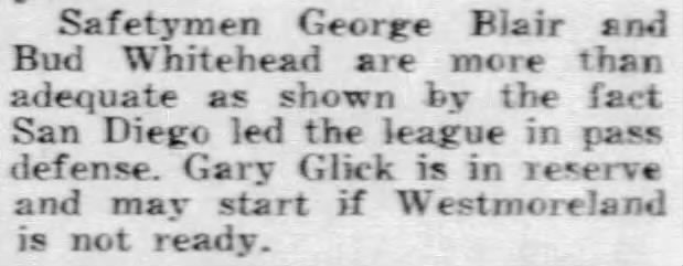 Glick in reserve, 2 Jan 1964
