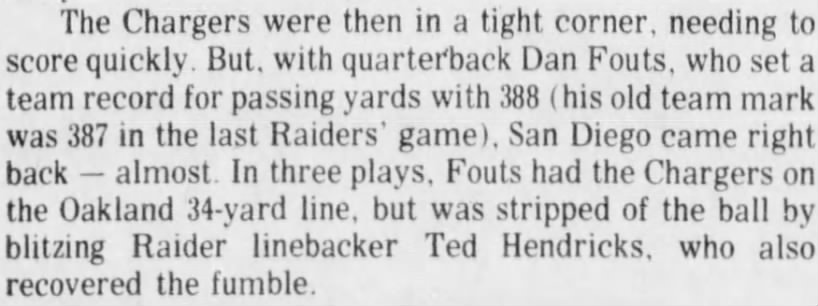 Fouts 388 yards, 13 Oct 1980