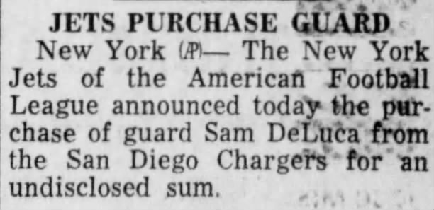 DeLuca to Jets, 9 July 1964