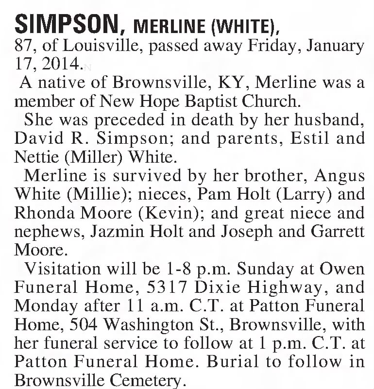 Merline (White) Simpson obituary
