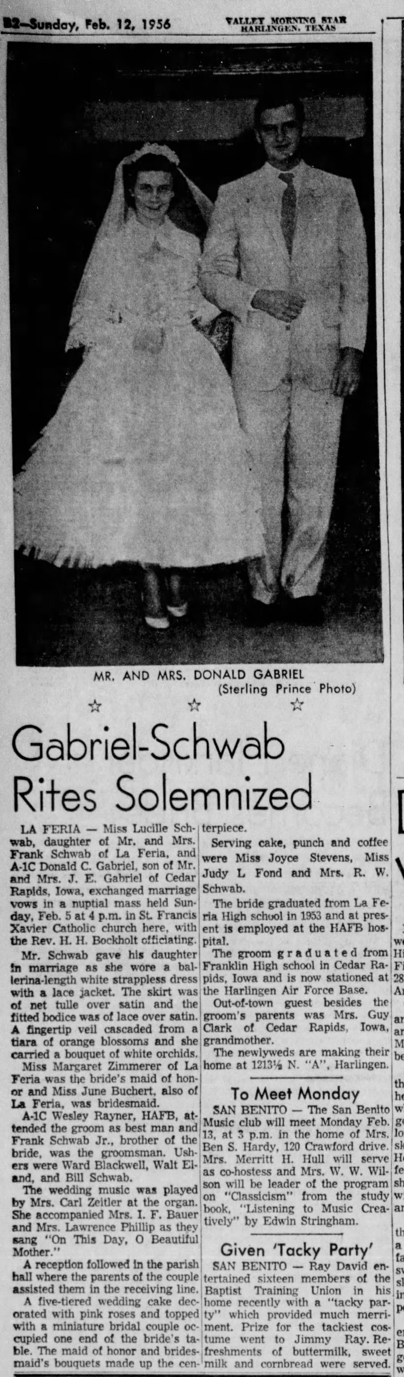 Donald C Gabriel and Lucille Schwab marriage news