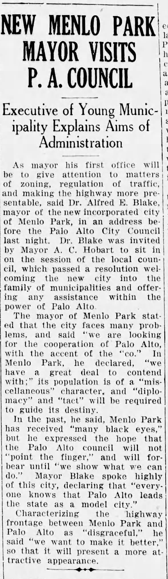 New Menlo Park Mayor Visits P.A. Council