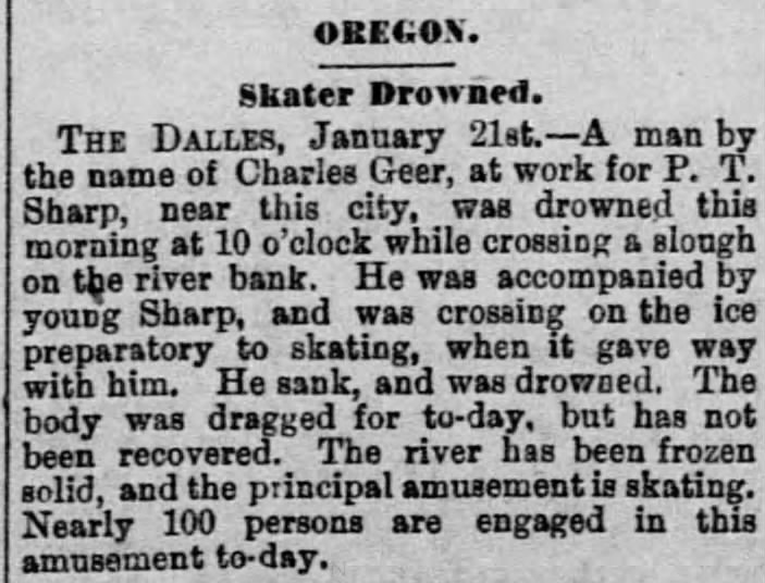The Record-Union (Sacramento, Ca 22 Jan 1883
A man drown that worked for P. T. Sharp.