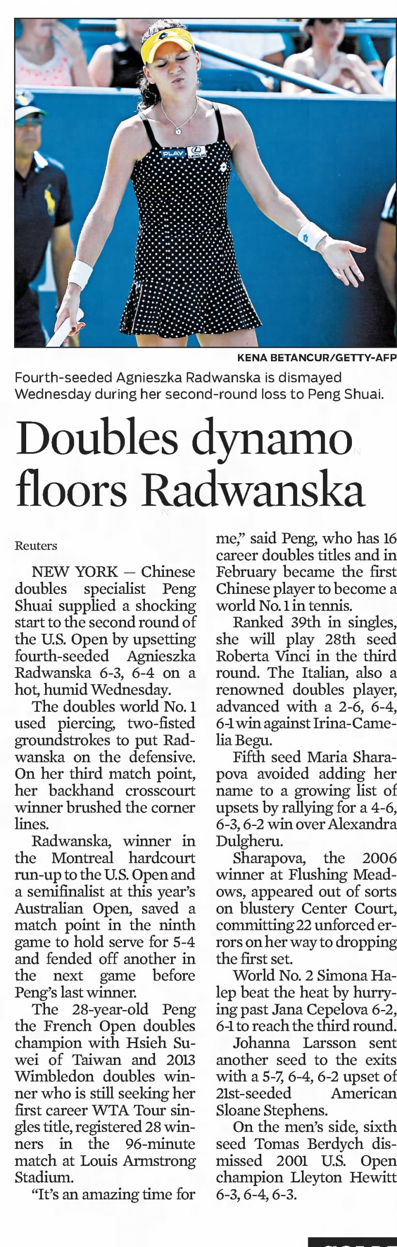Doubles dynamo floors Radwanska