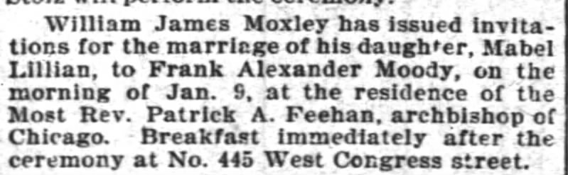 Mabel Lillian Moxley marries Frank Alexander Moody