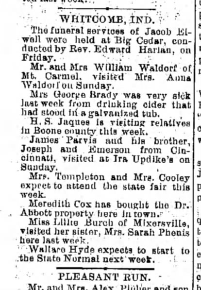 Hamilton Journal News Wed Sept 20 1899 HS Jaques visits Boone County