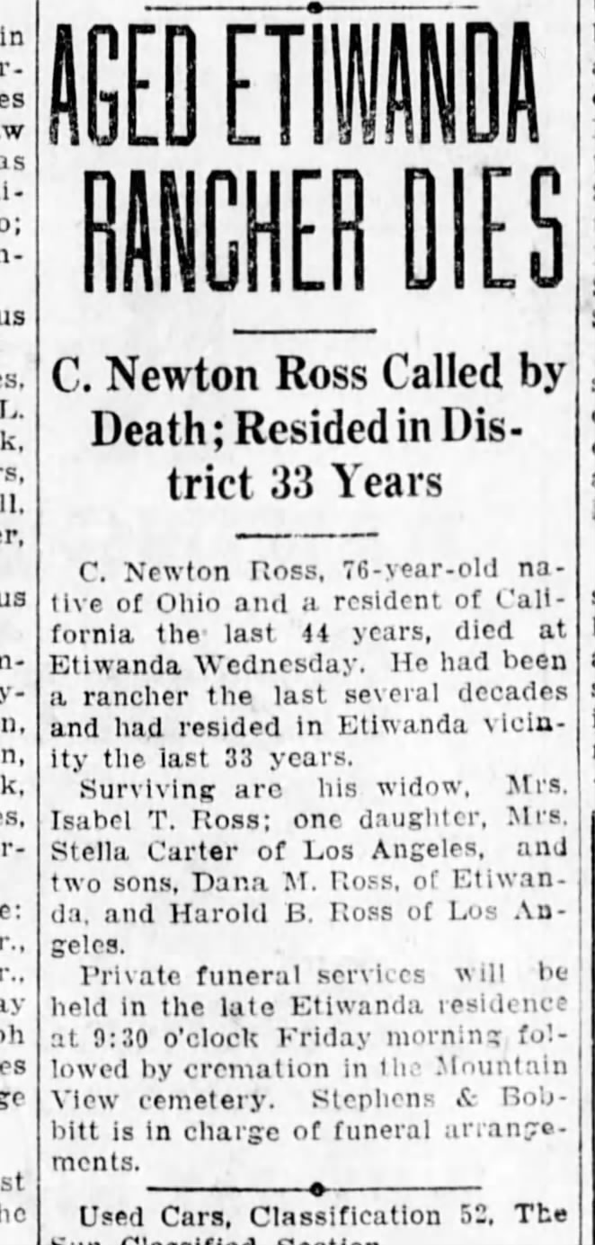 San Benardino County Sun Friday 10 April 1925 Page 11 C. Newton Ross