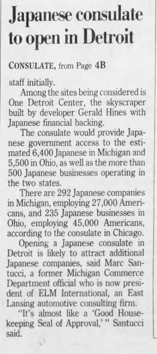 For Japanese consulate in Detroit