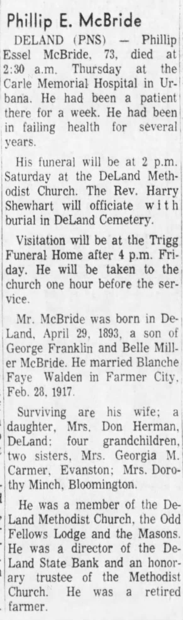 Phillip Essel McBride, the Pantagraph, Bloomington, Illinois, Thursday, March 23, 1967, Page 22
