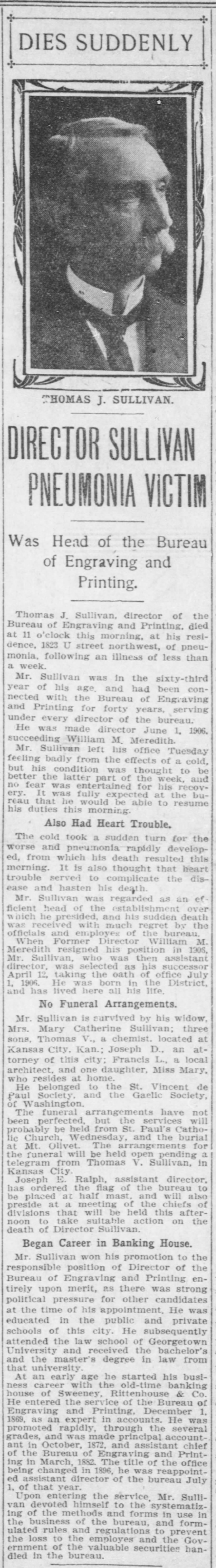 Thomas Sullivan Dies Suddenly 1908