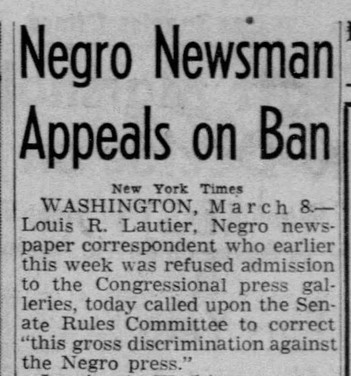 1947: LAT runs NYT writeup citing 'gross discrimination against the Negro press."