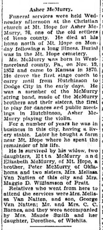 1928 Asher McMurry Obit 8 Nov Hutch News P2