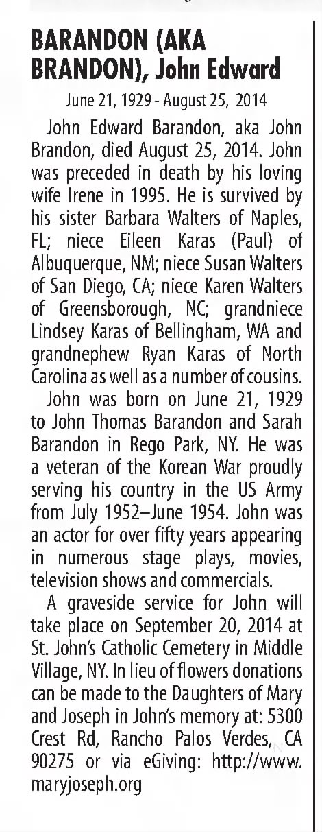 John Brandon Obituary (1929-2014)