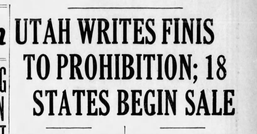 Utah ends prohibition for nation