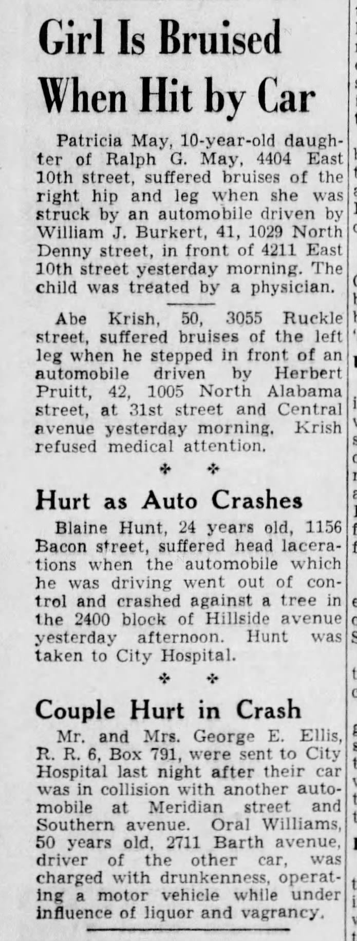 Pedestrian and car crashes, 1940