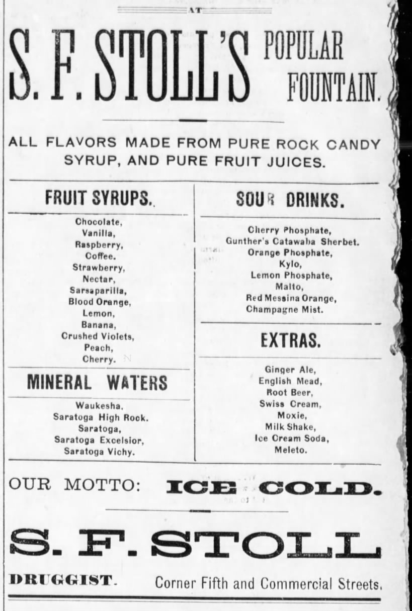 Soda fountain ad, 1892 Kansas