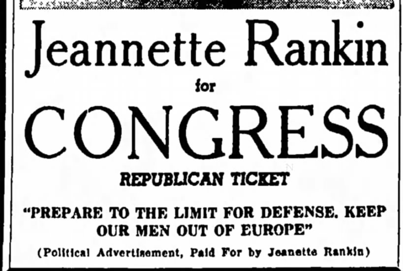 Ad for Jeannette Rankin's 1940 congressional campaign