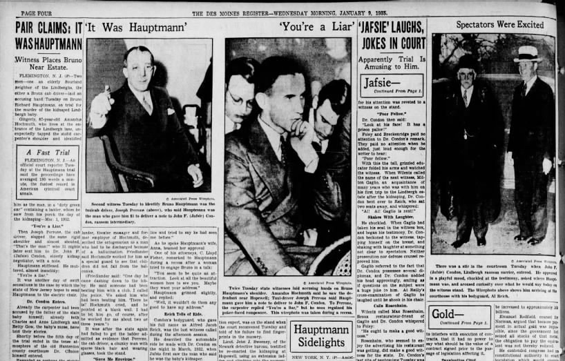 News of the Lindbergh kidnapping trial accompanied by AP Wirephotos, Jan 1935