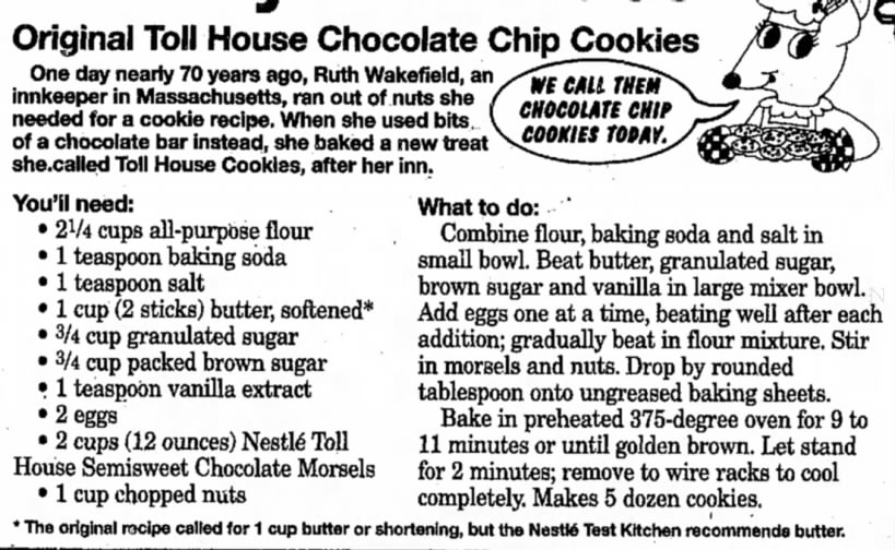 Current Toll House cookie recipe