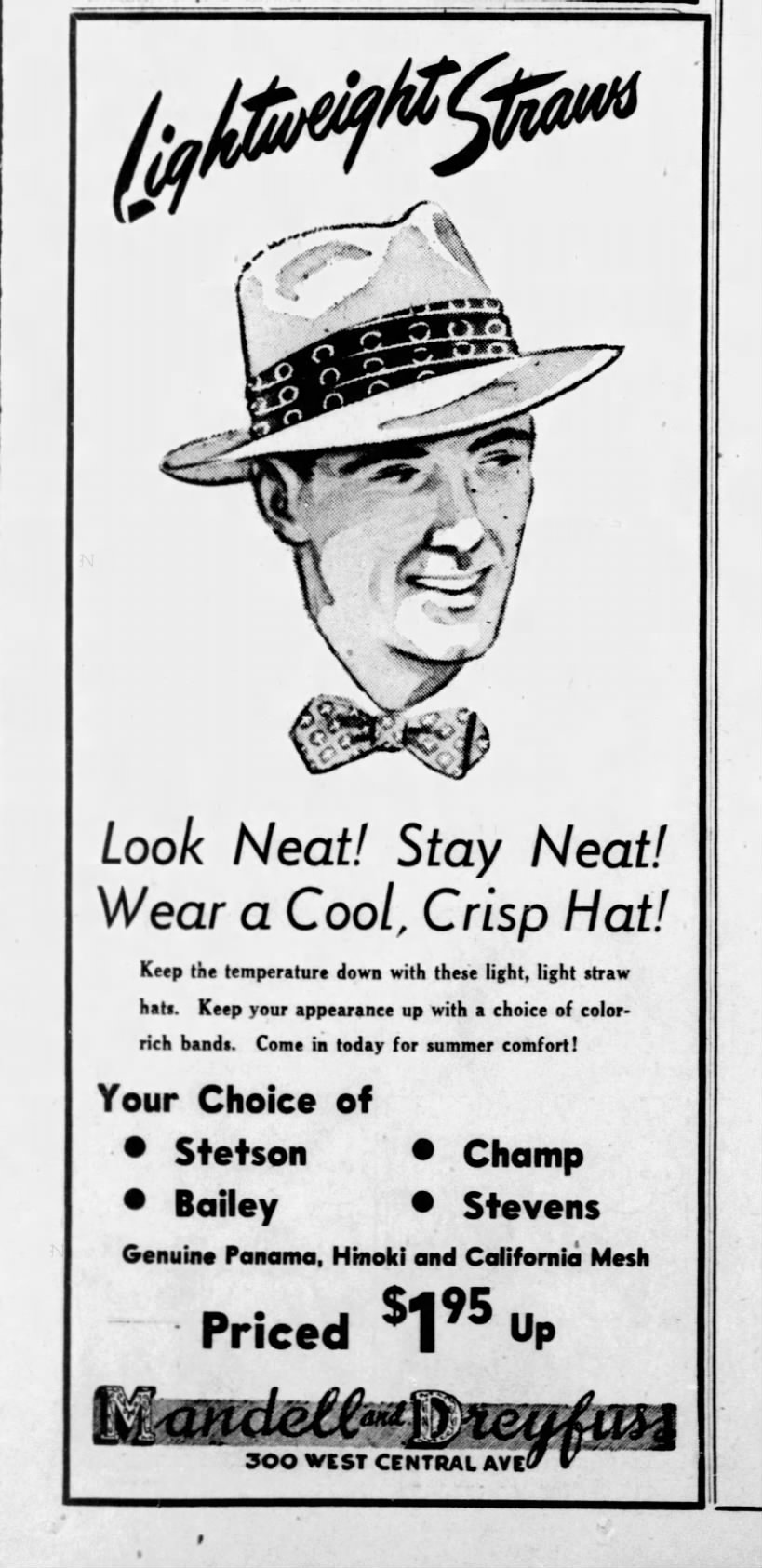 Men's hat ad (New Mexico, 1950)