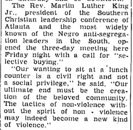 Martin Luther King says sit-ins are a civil right and not a social privilege