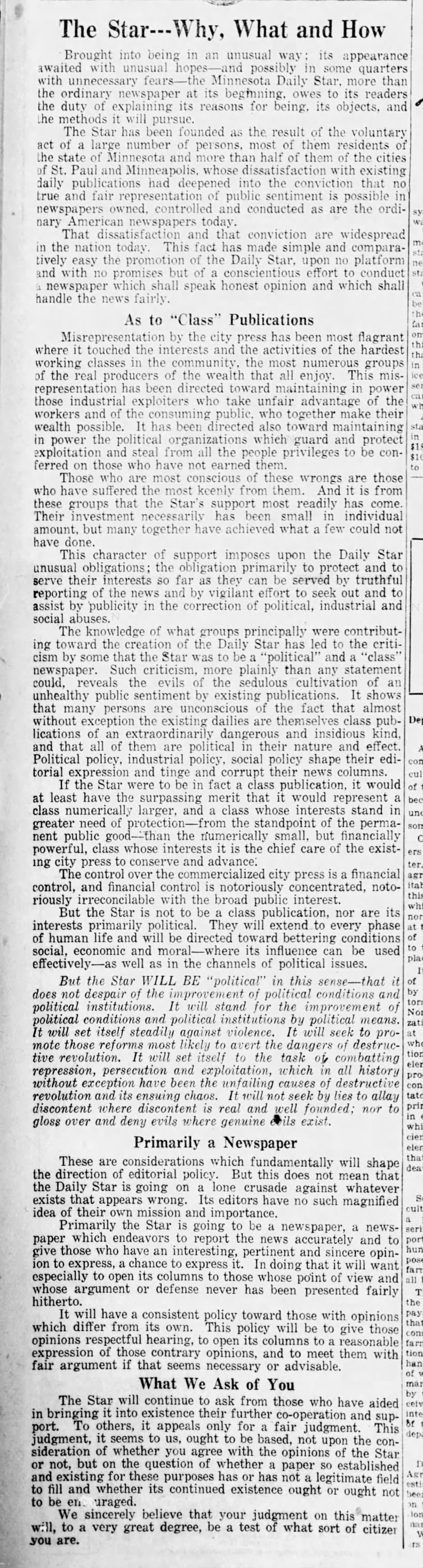 Introduction from the first issue of the Star